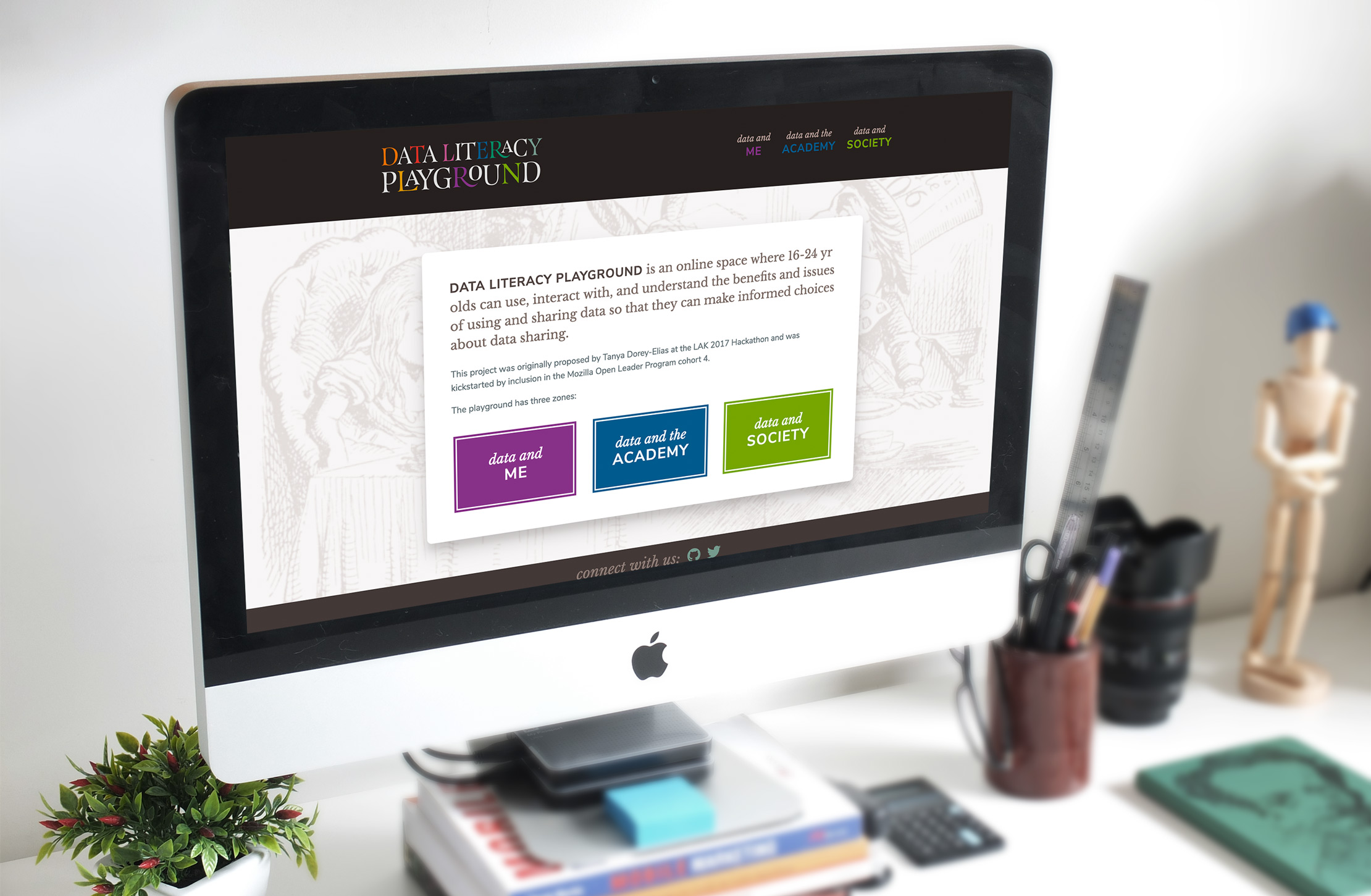 Data Literacy Playground homepage on an iMac