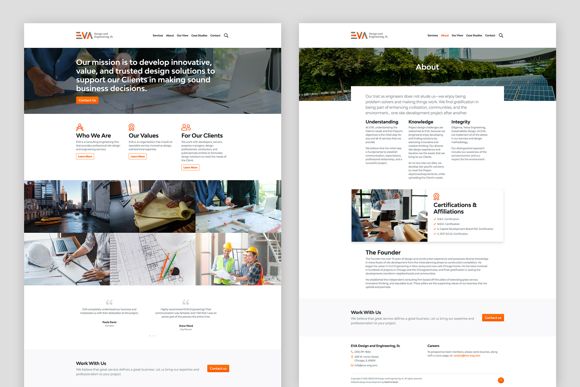Full view of homepage and About page